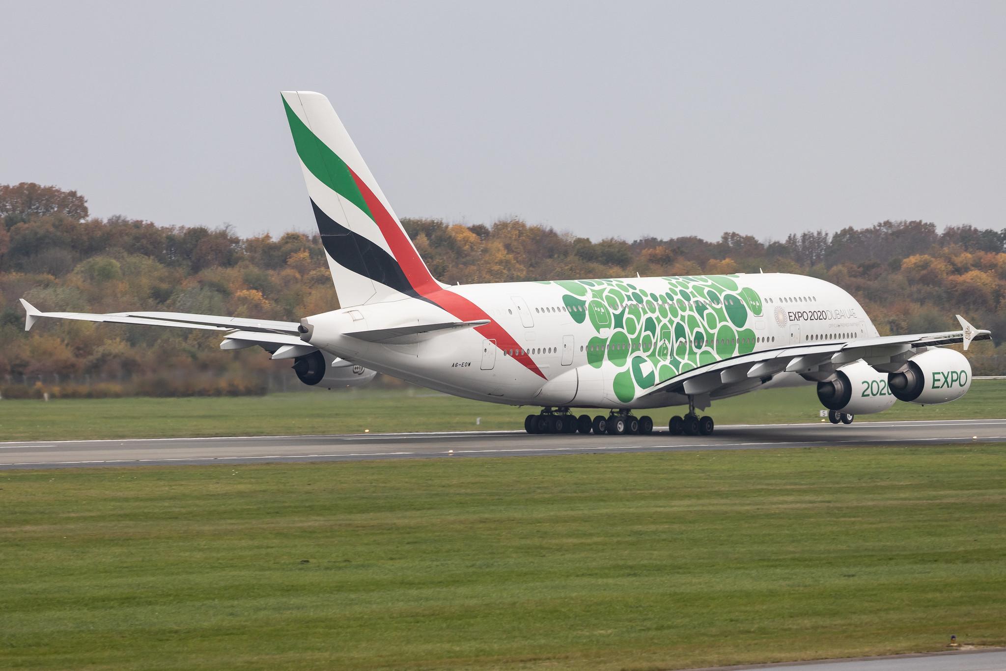 Hamburg Airport: Emirates (EK / UAE) |  Livery: Expo 2020 - Sustainability Livery |  Airbus A380-861 A388 | A6-EOW | MSN 207