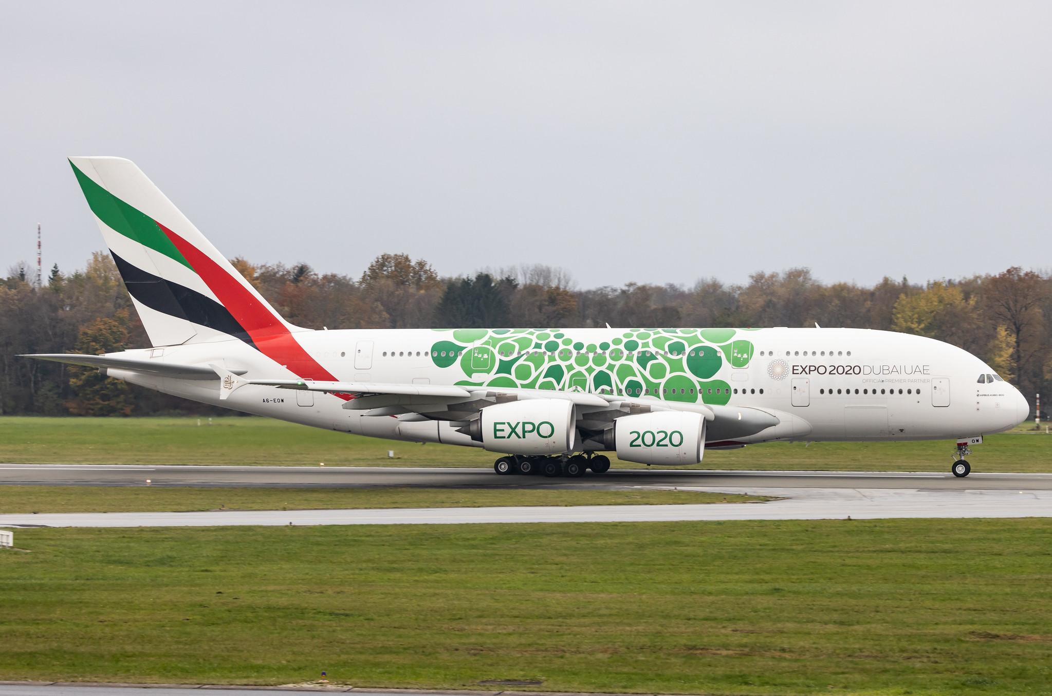 Hamburg Airport: Emirates (EK / UAE) |  Livery: Expo 2020 - Sustainability Livery |  Airbus A380-861 A388 | A6-EOW | MSN 207