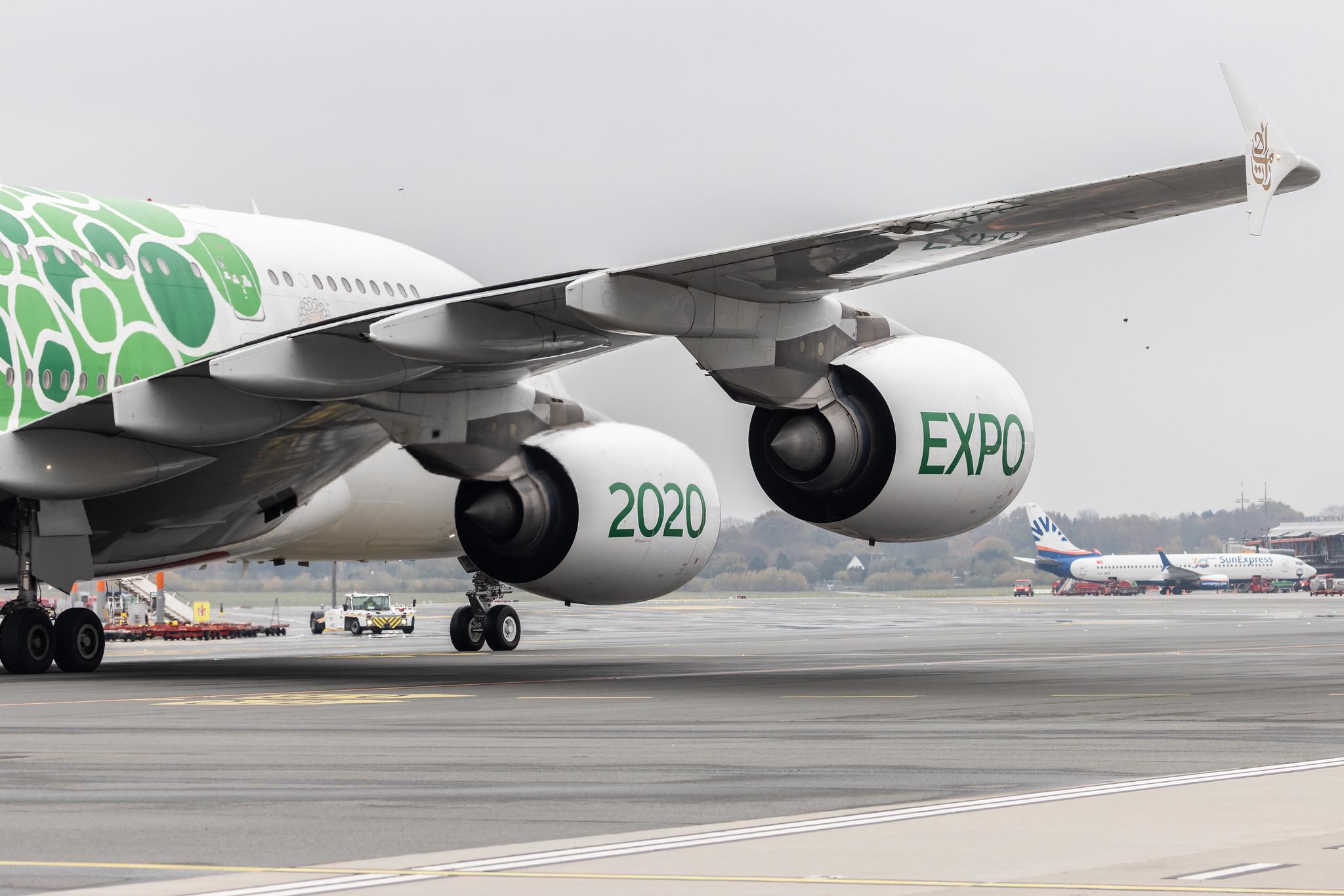 Hamburg Airport: Emirates (EK / UAE) |  Livery: Expo 2020 - Sustainability Livery |  Airbus A380-861 A388 | A6-EOW | MSN 207