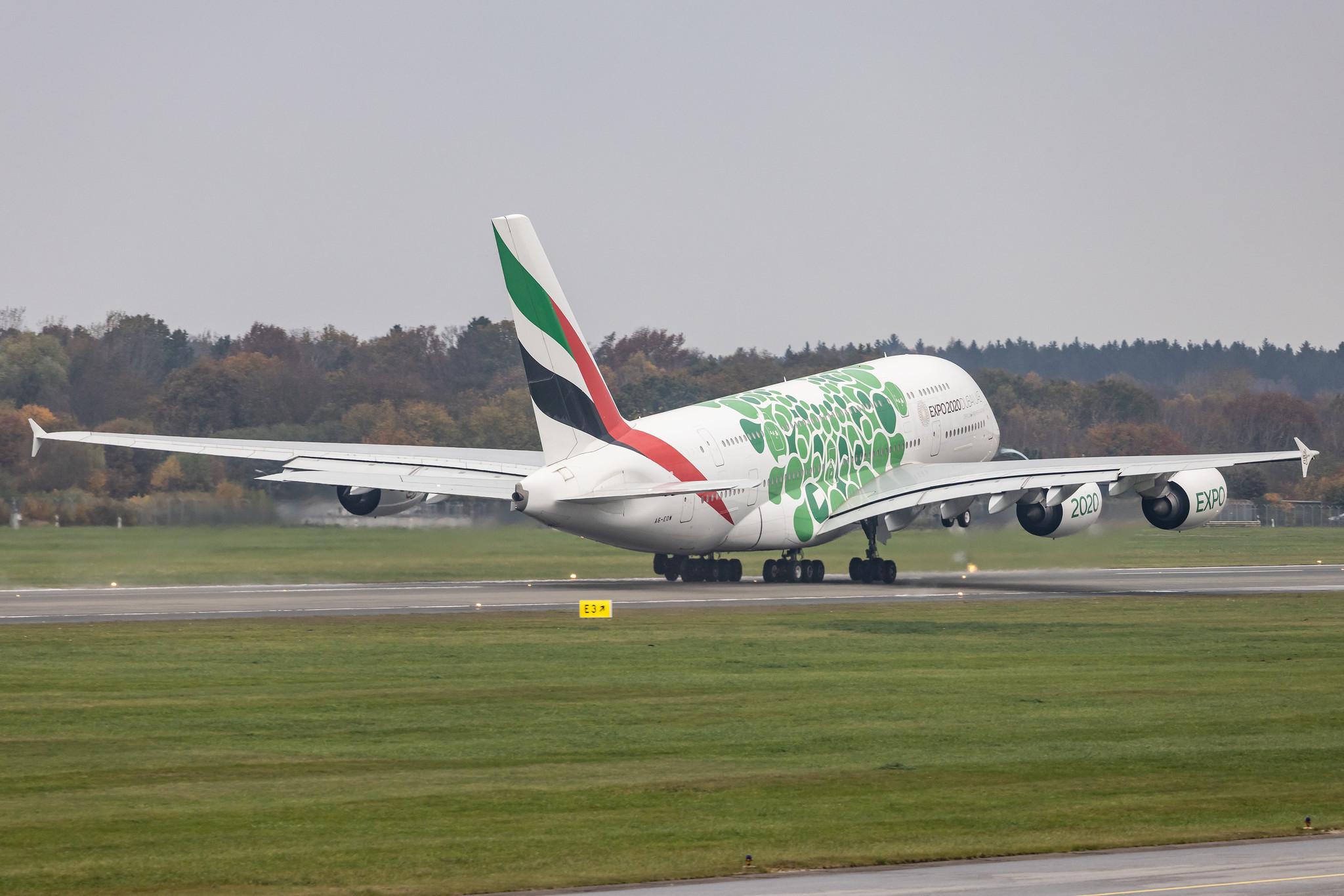 Hamburg Airport: Emirates (EK / UAE) |  Livery: Expo 2020 - Sustainability Livery |  Airbus A380-861 A388 | A6-EOW | MSN 207