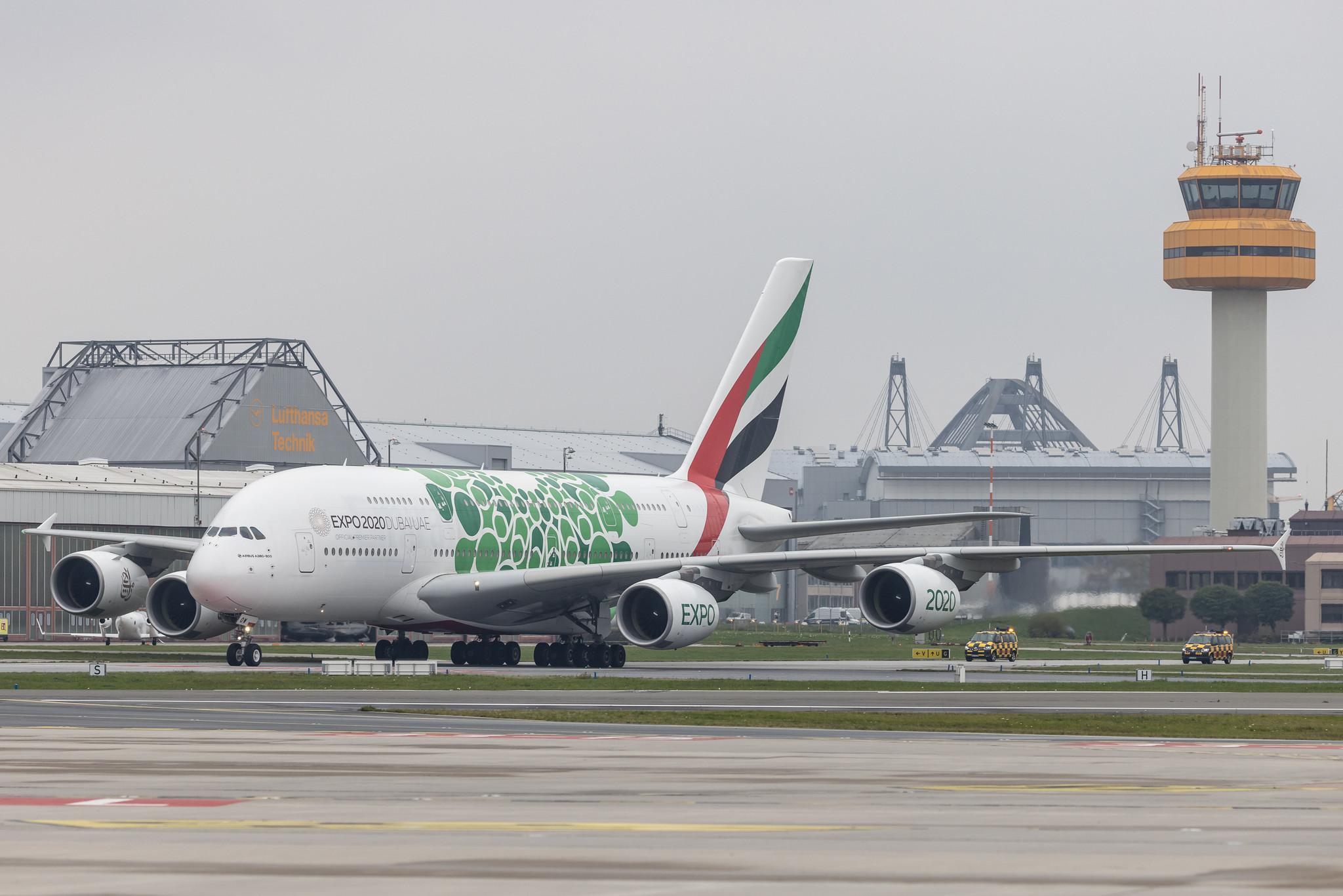 Hamburg Airport: Emirates (EK / UAE) |  Livery: Expo 2020 - Sustainability Livery |  Airbus A380-861 A388 | A6-EOW | MSN 207