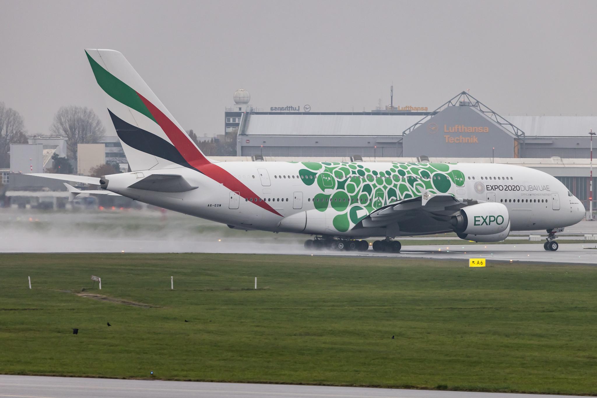 Hamburg Airport: Emirates (EK / UAE) |  Livery: Expo 2020 - Sustainability Livery |  Airbus A380-861 A388 | A6-EOW | MSN 207