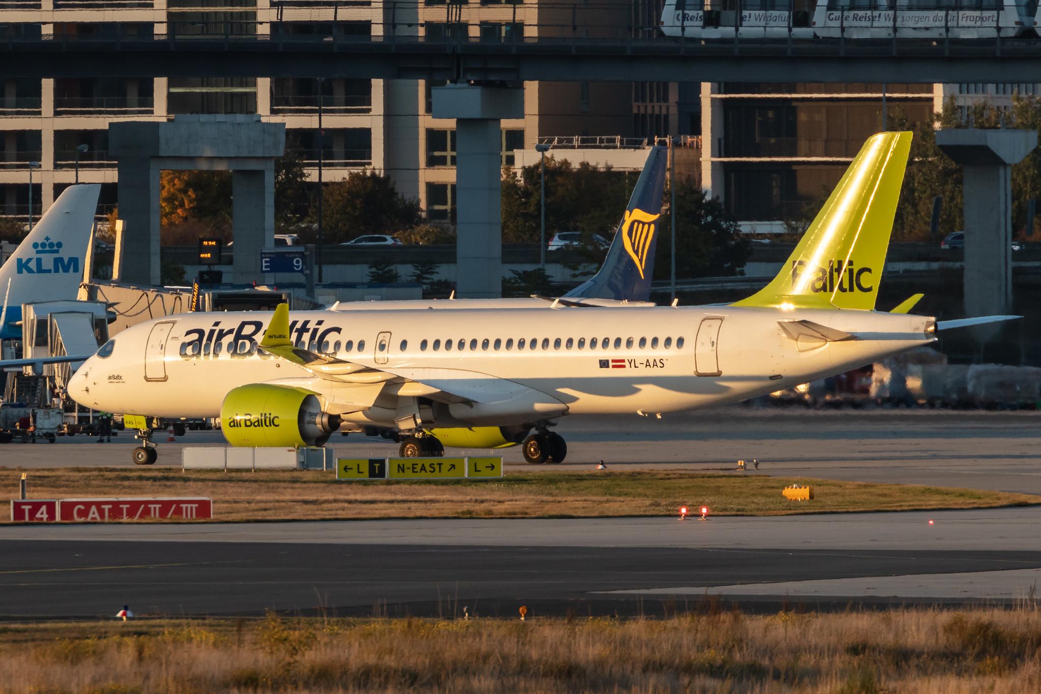 Frankfurt Airport: Air Baltic (BT / BTI) |  Airbus A220-300 BCS3 | YL-AAS | MSN 55054