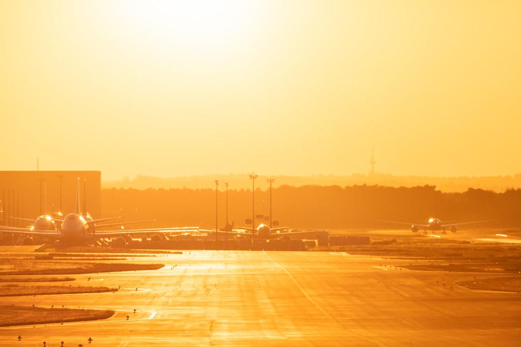 Frankfurt Airport: Frankfurter Flughafen im Sonnenuntergang