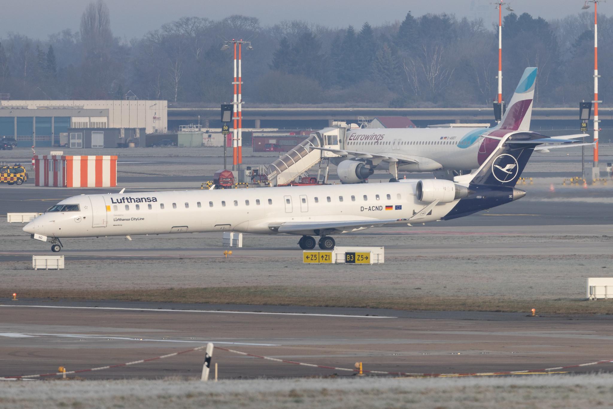 Hamburg Airport: Lufthansa (LH / DLH) | Operator: Lufthansa CityLine |  Mitsubishi CRJ-900LR CRJ9 | D-ACND | MSN 15238