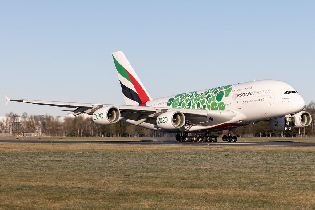 Hamburg Airport: Emirates (EK / UAE) |  Livery: Expo 2020 - Sustainability Livery |  Airbus A380-861 A388 | A6-EON | MSN 188