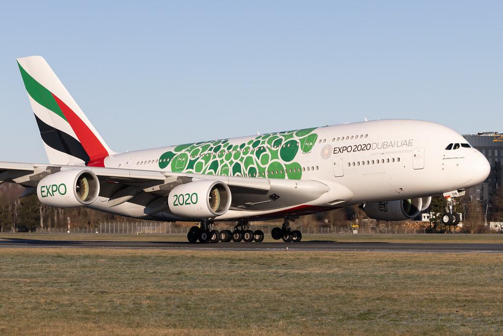 Hamburg Airport: Emirates (EK / UAE) |  Livery: Expo 2020 - Sustainability Livery |  Airbus A380-861 A388 | A6-EON | MSN 188
