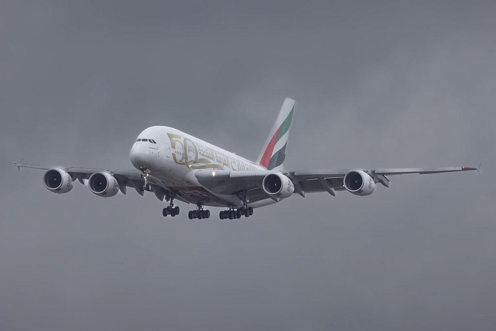 Hamburg Airport: Emirates (EK / UAE) |  Livery: Year of the Fiftieth Livery |  Airbus A380-861 A388 | A6-EOE | MSN 169
