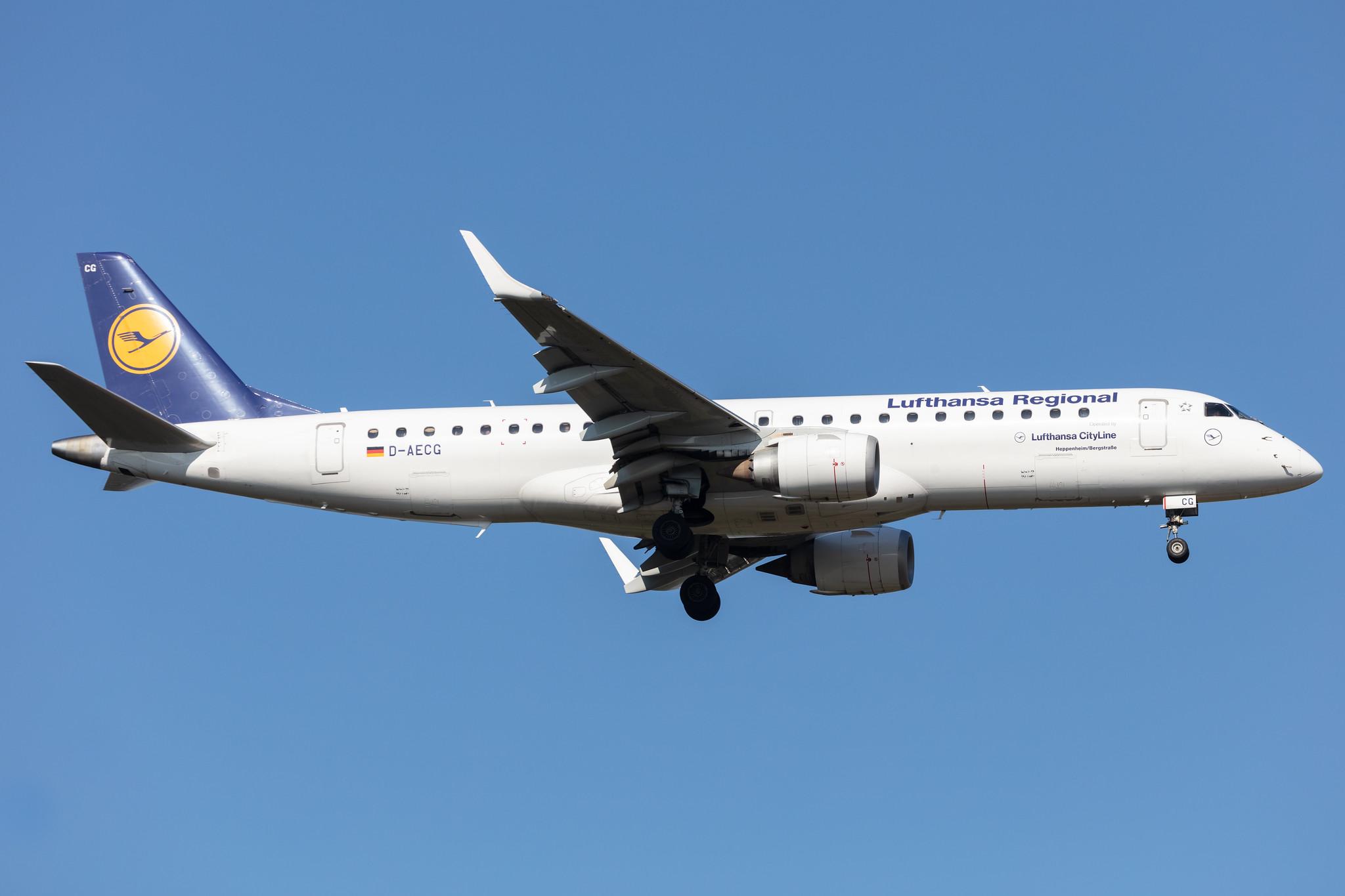 Frankfurt Airport: Lufthansa (LH / DLH) | Operator: Lufthansa CityLine |  Embraer E190LR E190 | D-AECG | MSN 19000368