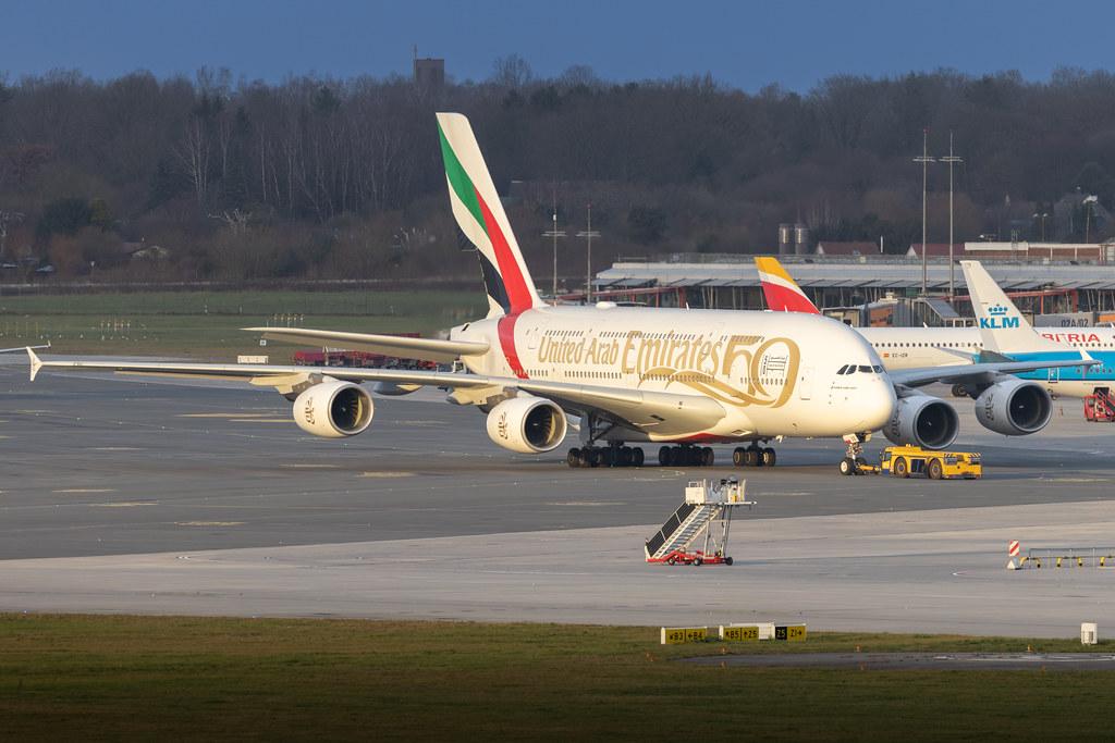 Hamburg Airport: Emirates (EK / UAE) |  Livery: Year of the Fiftieth Livery |  Airbus A380-861 A388 | A6-EOE | MSN 169