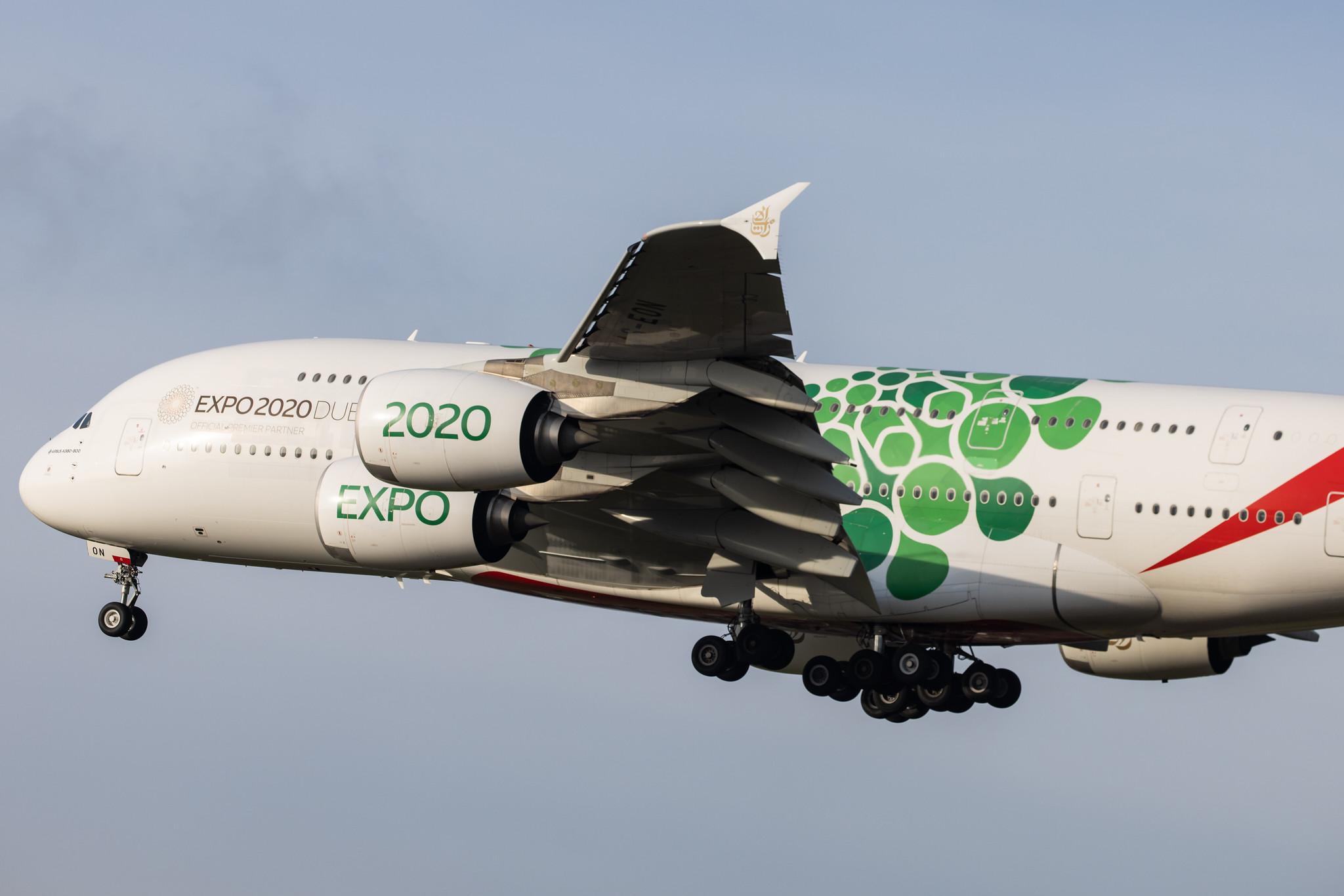 Hamburg Airport: Emirates (EK / UAE) |  Livery: Expo 2020 - Sustainability Livery |  Airbus A380-861 A388 | A6-EON | MSN 188