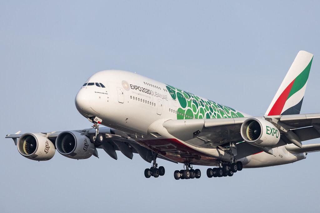 Hamburg Airport: Emirates (EK / UAE) |  Livery: Expo 2020 - Sustainability Livery |  Airbus A380-861 A388 | A6-EON | MSN 188