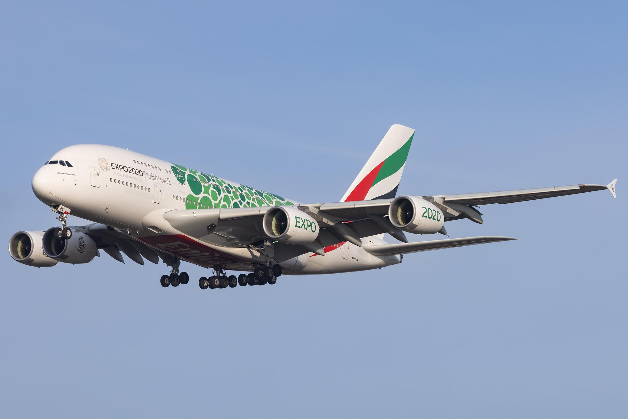 Hamburg Airport: Emirates (EK / UAE) |  Livery: Expo 2020 - Sustainability Livery |  Airbus A380-861 A388 | A6-EON | MSN 188