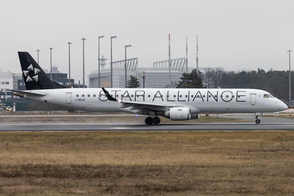 Frankfurt Airport: Air Dolomiti (EN / DLA) |  Livery: Star Alliance Livery |  Embraer E195LR E195 | I-ADJV | MSN 19000308