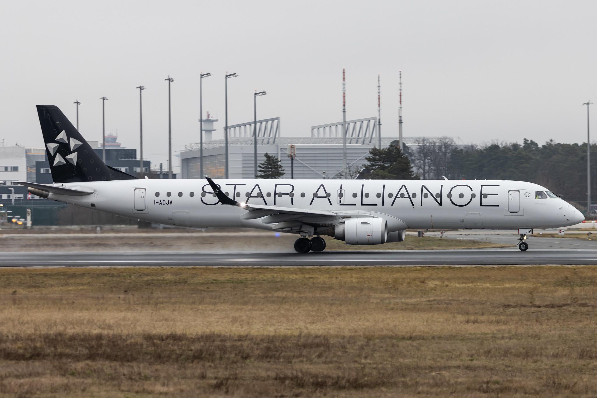Frankfurt Airport: Air Dolomiti (EN / DLA) |  Livery: Star Alliance Livery |  Embraer E195LR E195 | I-ADJV | MSN 19000308