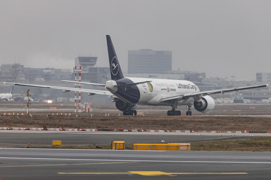Frankfurt Airport: Lufthansa Cargo (/ GEC) |  Livery: Flying 100% CO? neutral Livery |  Boeing 777-F B77L | D-ALFG | MSN 66090