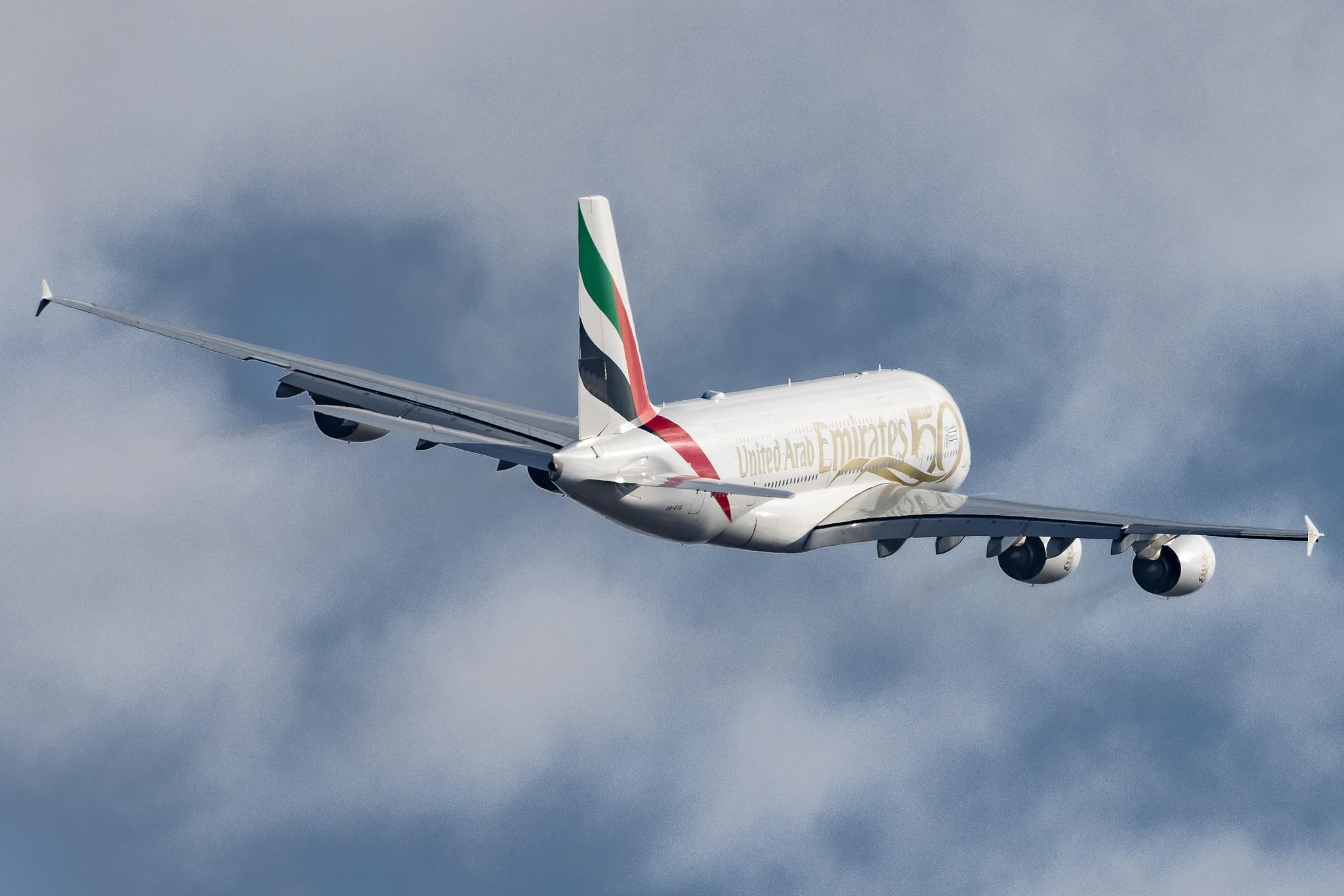 London Heathrow: Emirates (EK / UAE) |  Livery: Year of the Fiftieth Livery |  Airbus A380-842 A388 | A6-EVG | MSN 256