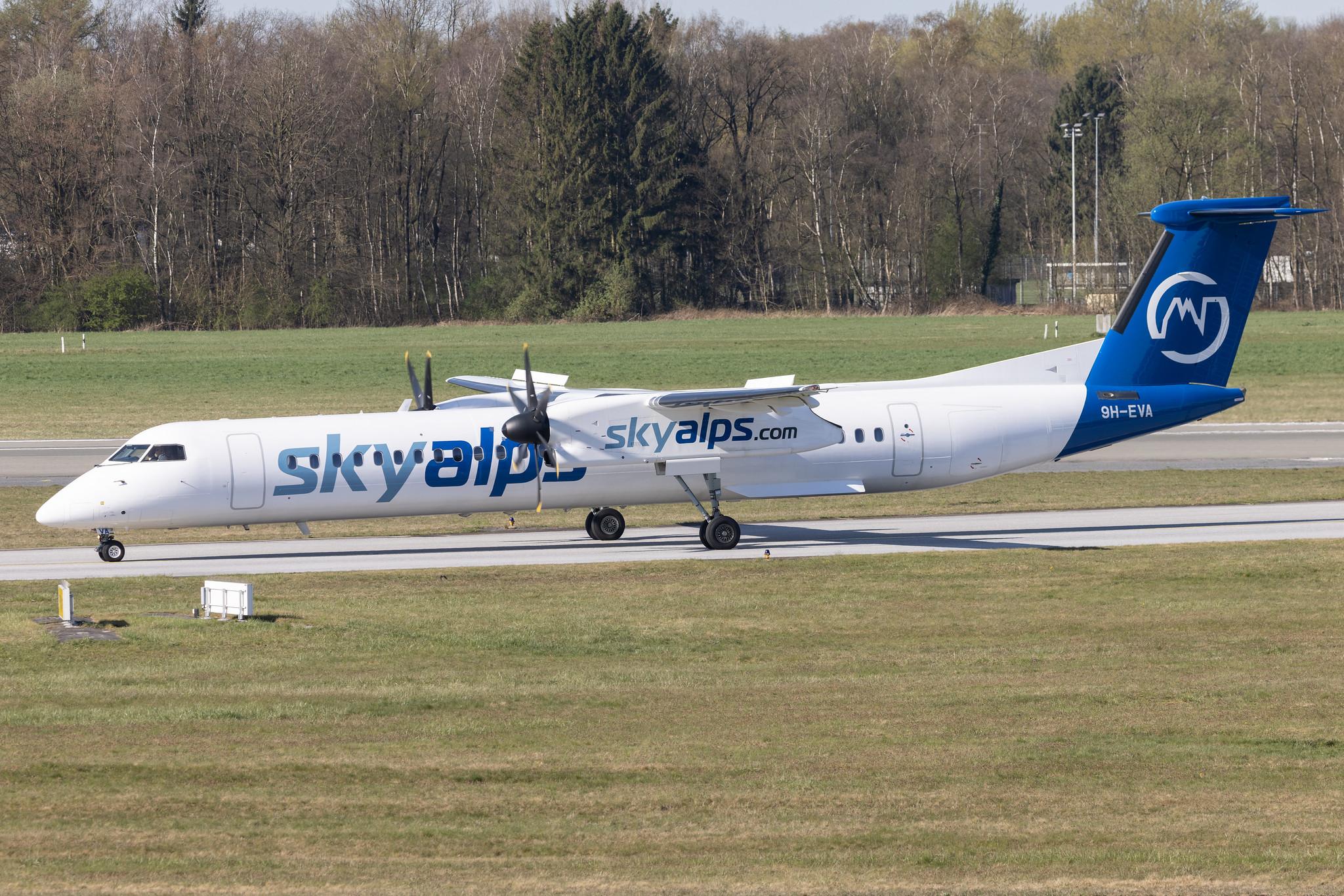 Hamburg Airport: SkyAlps |  De Havilland Canada Dash 8-400 DH8D | 9H-EVA | MSN 4237