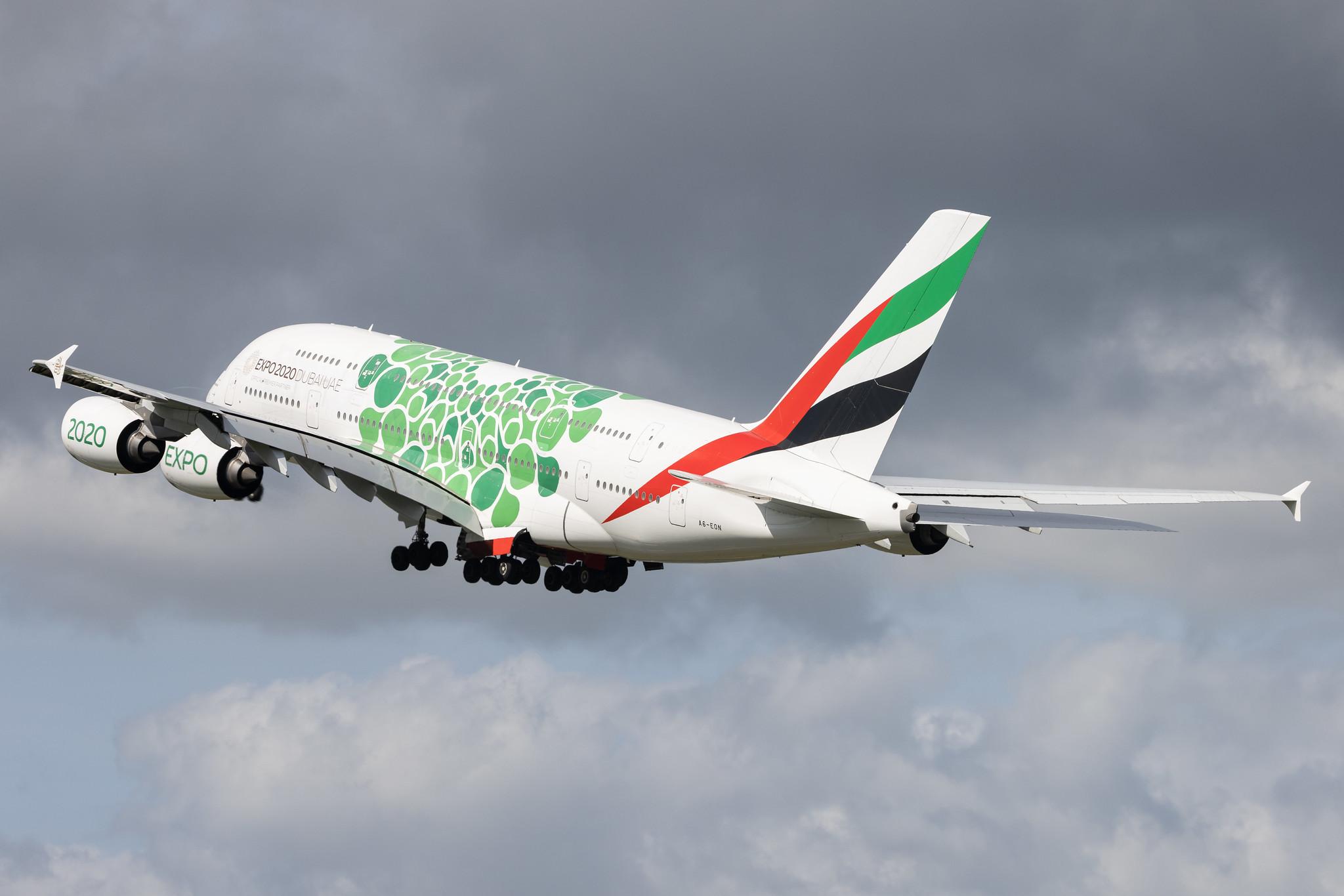 Hamburg Airport: Emirates (EK / UAE) |  Livery: Expo 2020 - Sustainability Livery |  Airbus A380-861 A388 | A6-EON | MSN 188