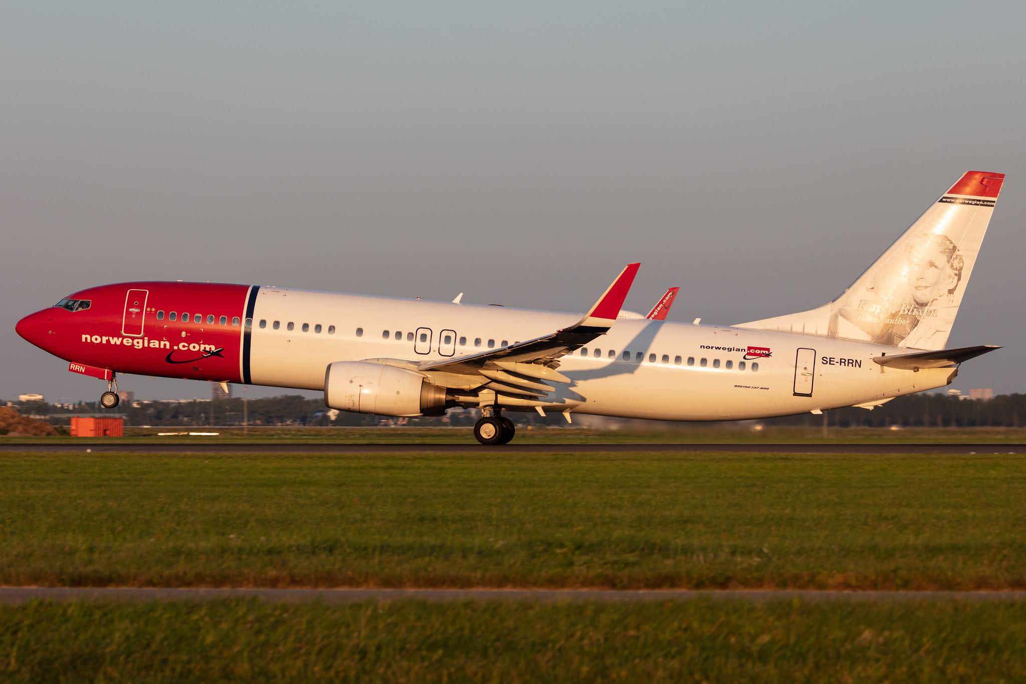 Amsterdam Schiphol: Norwegian (/ NAX) |  Livery: Karen Blixen Livery | Operator: Norwegian Air Sweden AOC |  Boeing 737-8JP B738 | SE-RRN | MSN 39006