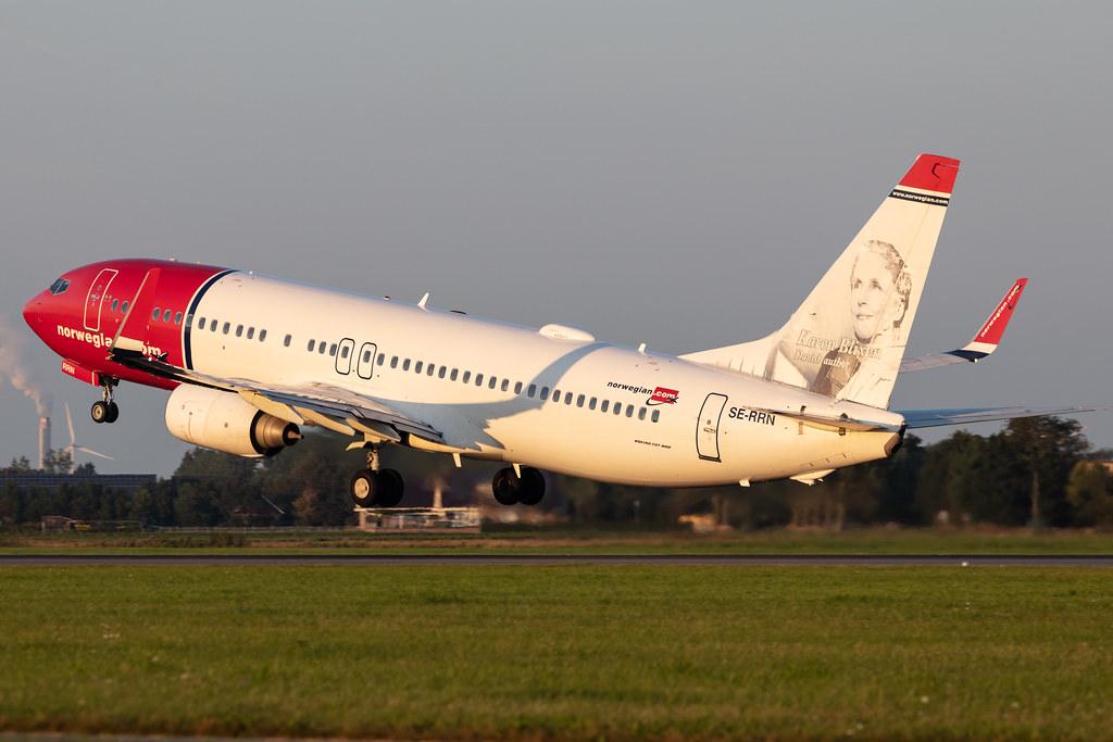 Amsterdam Schiphol: Norwegian (/ NAX) |  Livery: Karen Blixen Livery | Operator: Norwegian Air Sweden AOC |  Boeing 737-8JP B738 | SE-RRN | MSN 39006