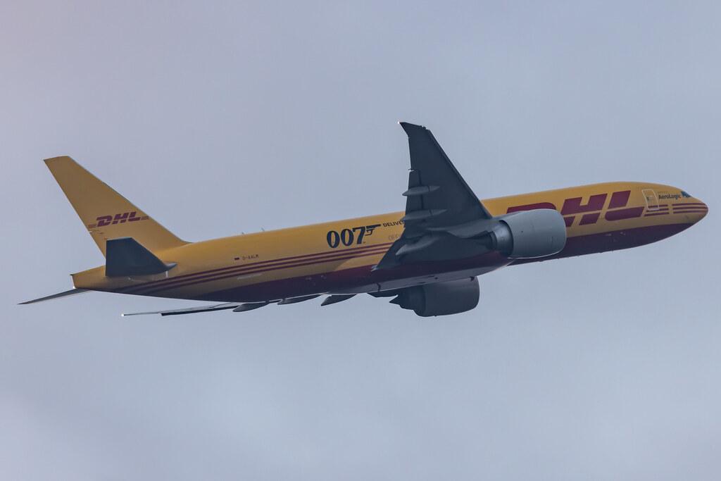 Frankfurt Airport: DHL (D0 / DHK) | Operator: AeroLogic | Livery: 007 Delivered. Simply Delivered. | Boeing 777-F B77L | D-AALM | MSN 66082