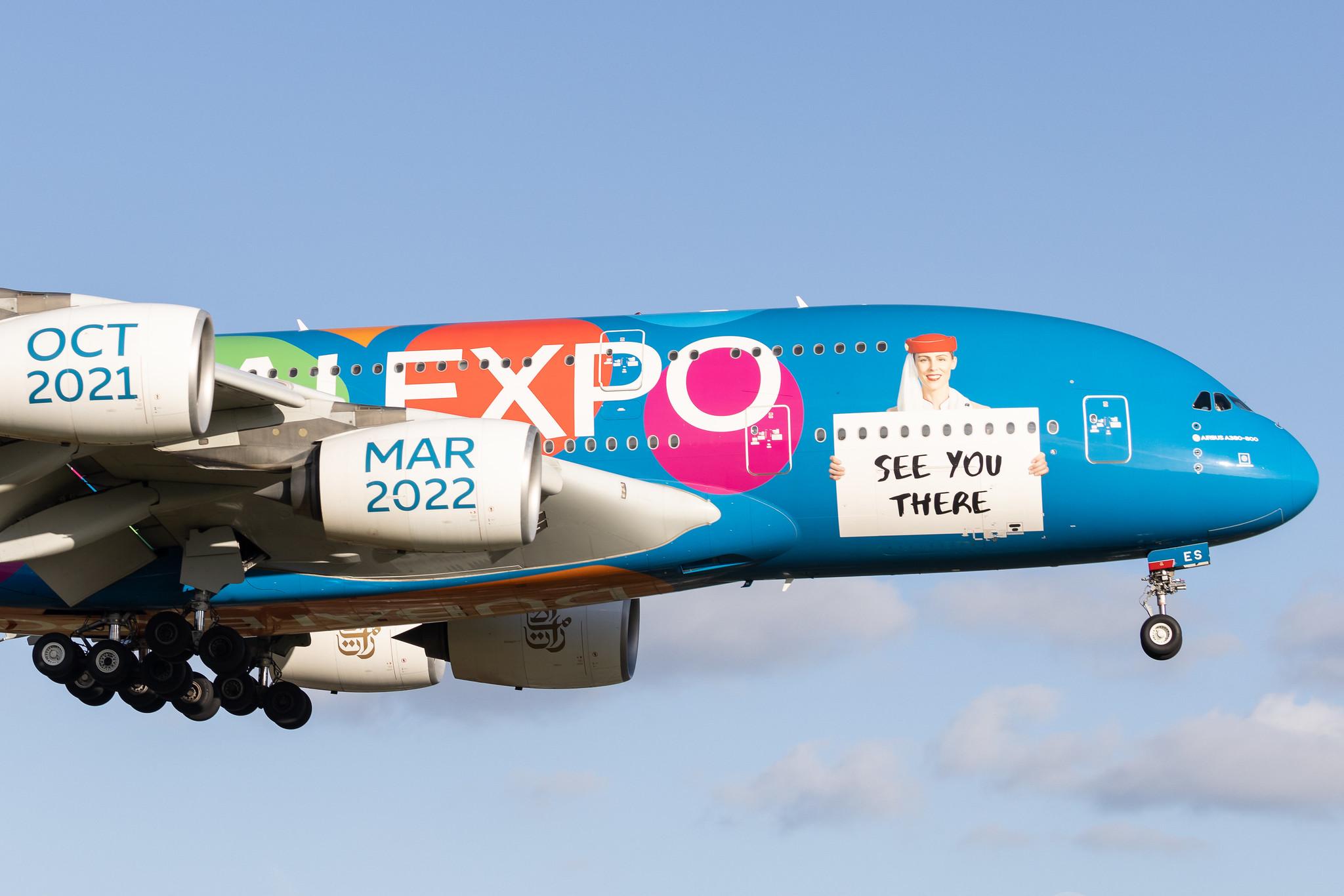 Hamburg Airport: Emirates (EK / UAE) | Livery: Dubai Expo Livery | Airbus A380-861 A388 | A6-EES | MSN 140