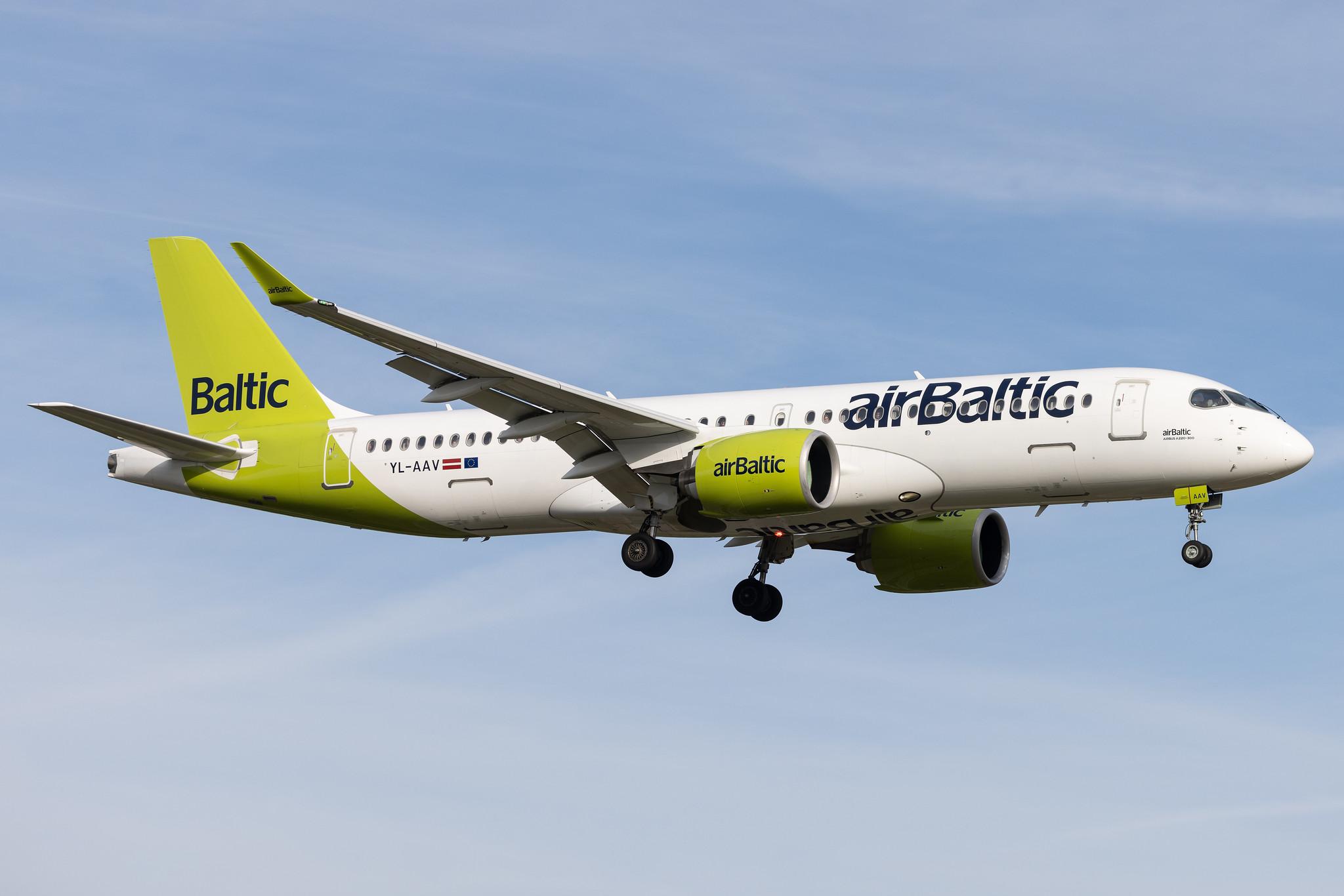 Hamburg Airport: Air Baltic (BT / BTI) |  Airbus A220-300 BCS3 | YL-AAV | MSN 55071