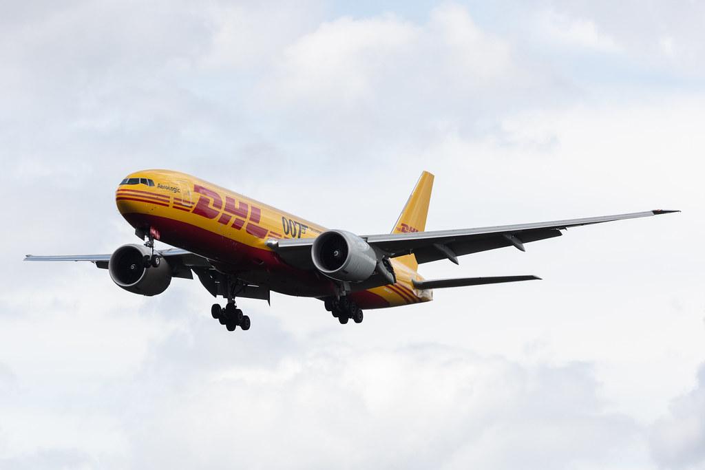 Frankfurt Airport: DHL (D0 / DHK) | Operator: AeroLogic | Livery: 007 Delivered. Simply Delivered. | Boeing 777-F B77L | D-AALM | MSN 66082