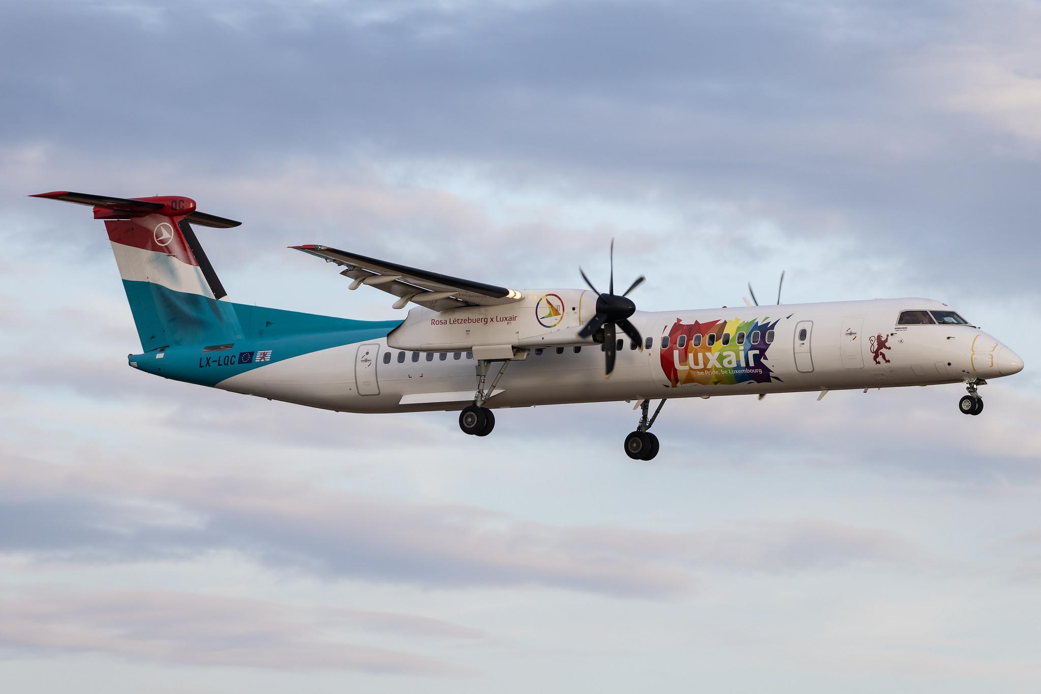 Luxembourg Findel Airport: Luxair (LG / LGL) | Livery: Be pride, be Luxembourg Livery | De Havilland Canada Dash 8-400 DH8D | LX-LQC | MSN 4513
