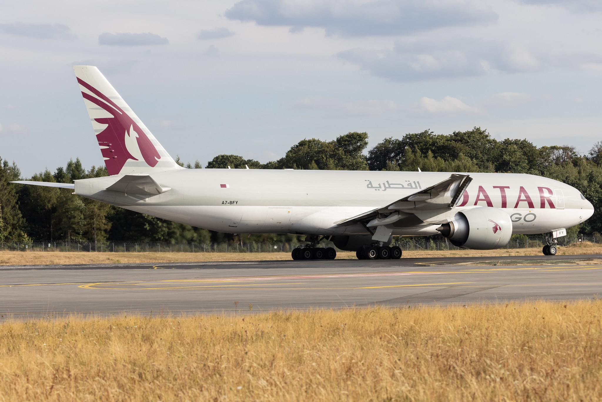 Luxembourg Findel Airport: Qatar Cargo (QR / QTR) | Operator: Qatar Airways |  Boeing 777-F B77L | A7-BFY | MSN 66871