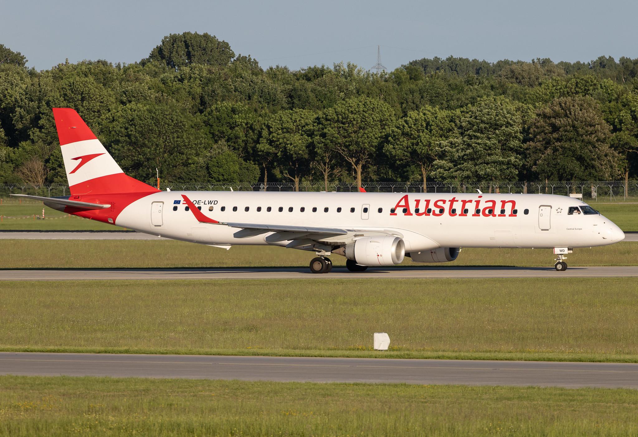Munich Airport: Austrian Airlines (OS / AUA) | Embraer E195LR E195 | OE-LWD | MSN 19000411