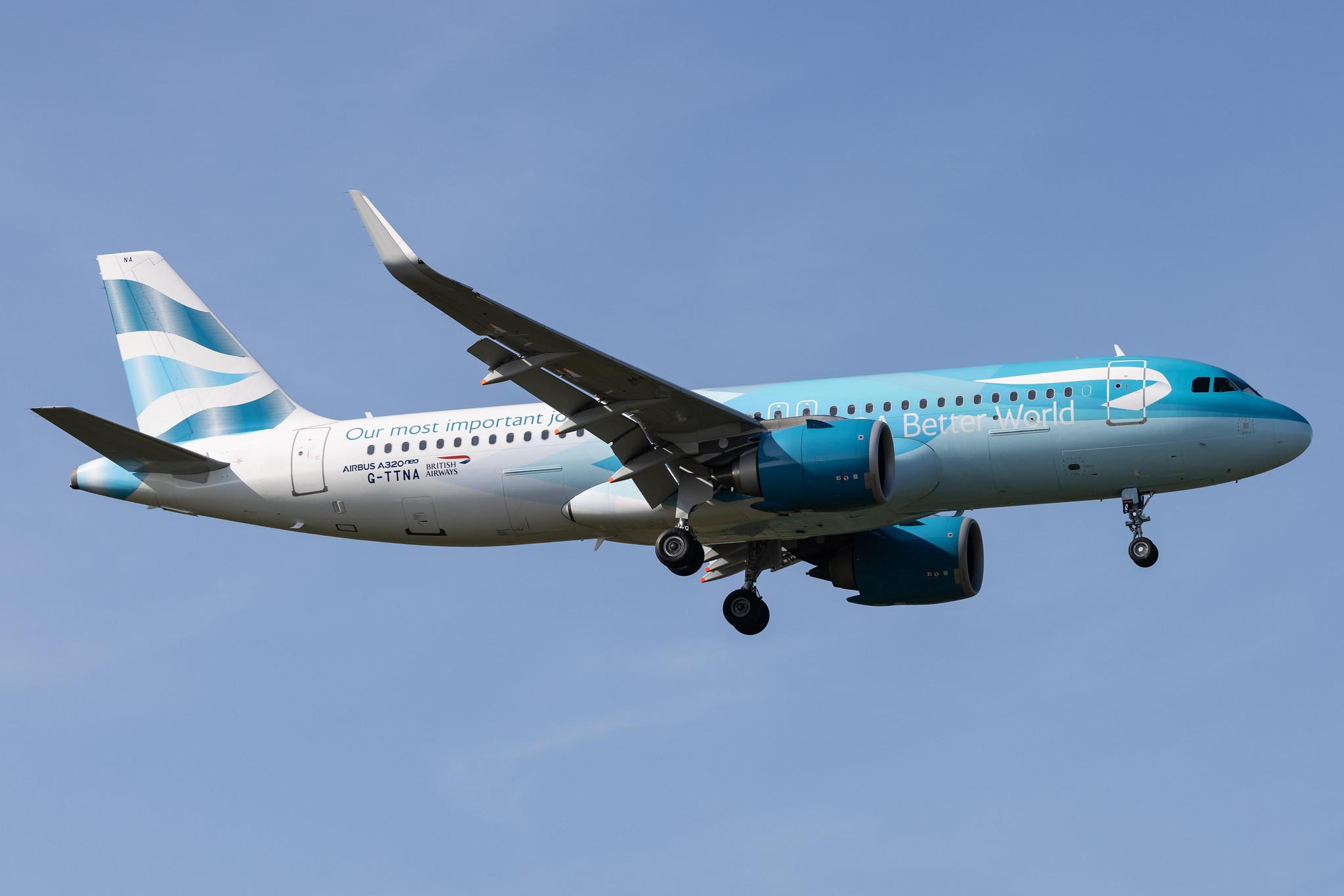 London Heathrow: British Airways (BA / BAW) |  Livery: BA Better World Livery |  Airbus A320-251N A20N | G-TTNA | MSN 8108