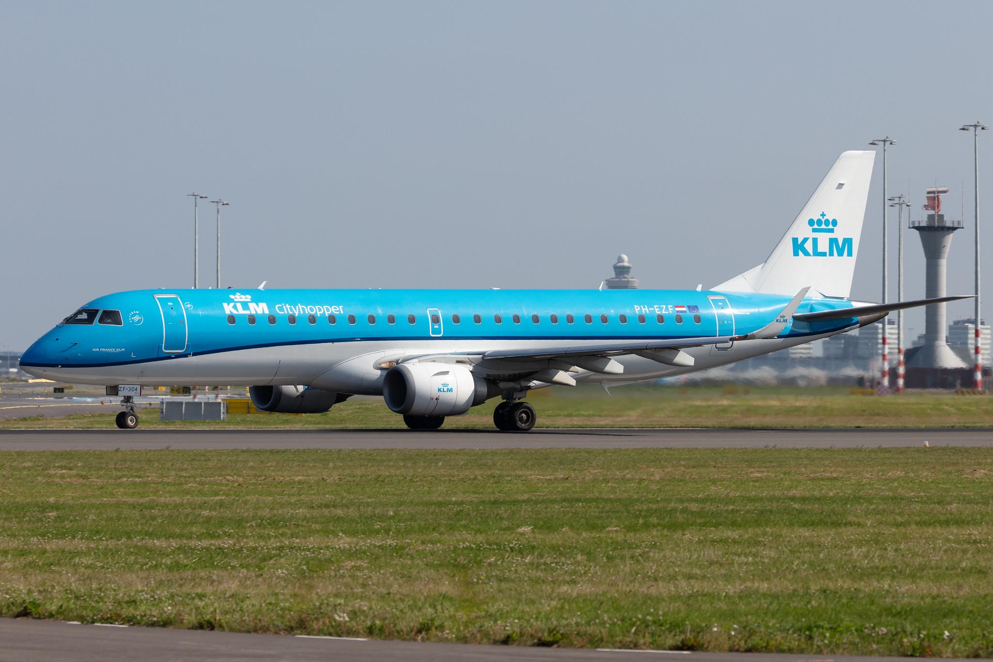 Amsterdam Schiphol: KLM (KL / KLM) | Operator: KLM Cityhopper |  Embraer E190STD E190 | PH-EZF | MSN 19000304