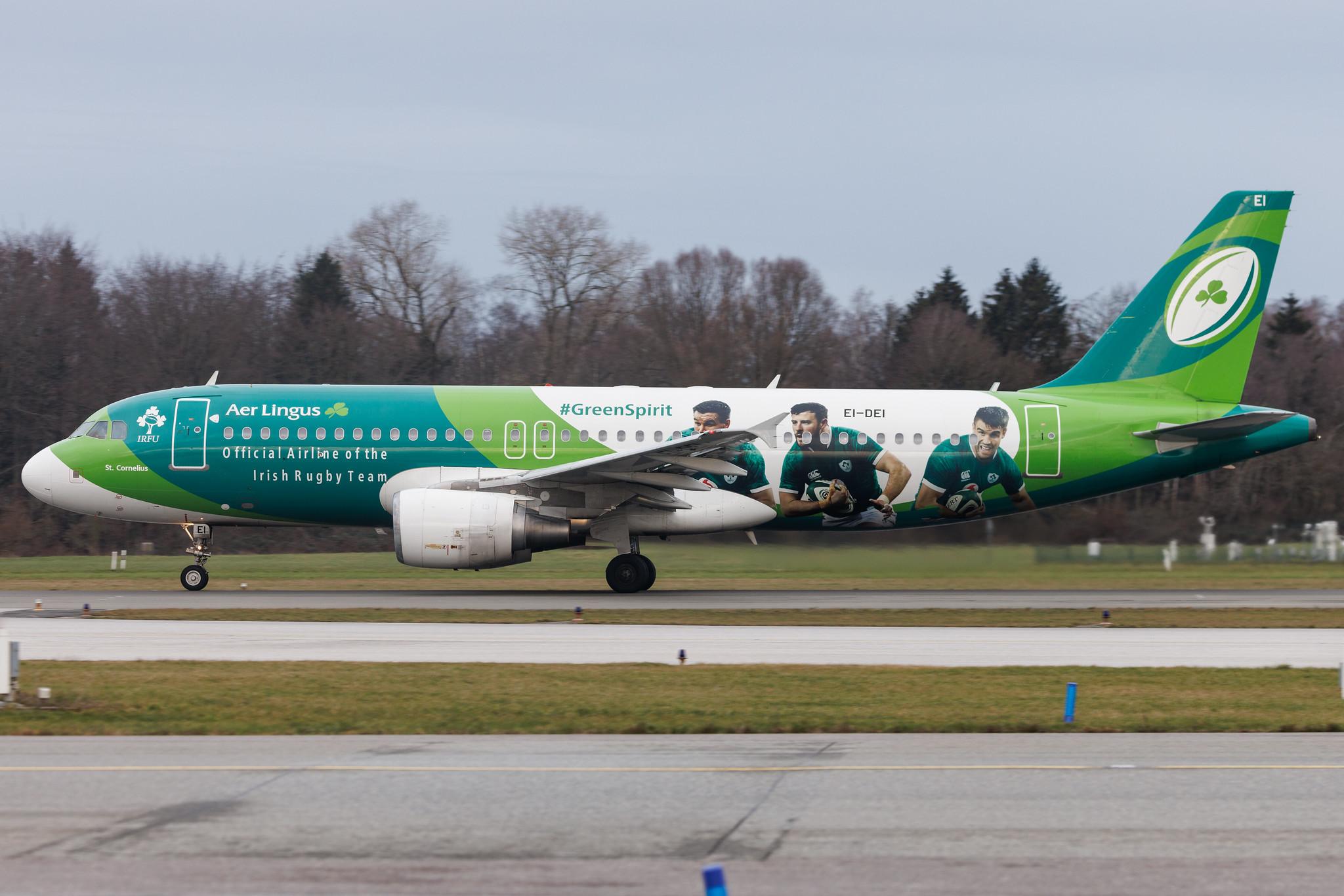 Hamburg Airport: Aer Lingus (EI / EIN) | Livery: Irish Rugby Team Livery | Airbus A320-214 A320 | EI-DEI | MSN 2374