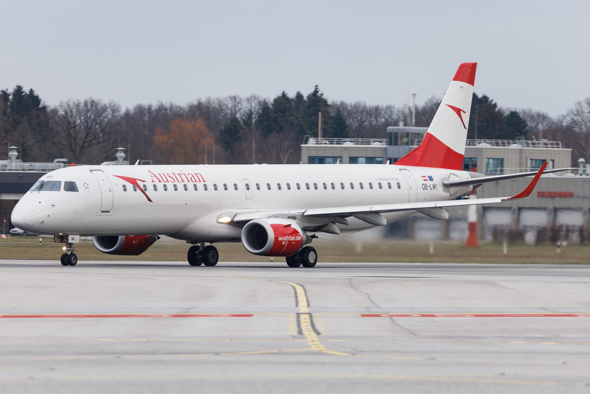 Hamburg Airport: Austrian Airlines (OS / AUA) | Embraer E195LR E195 | OE-LWI | MSN 19000500