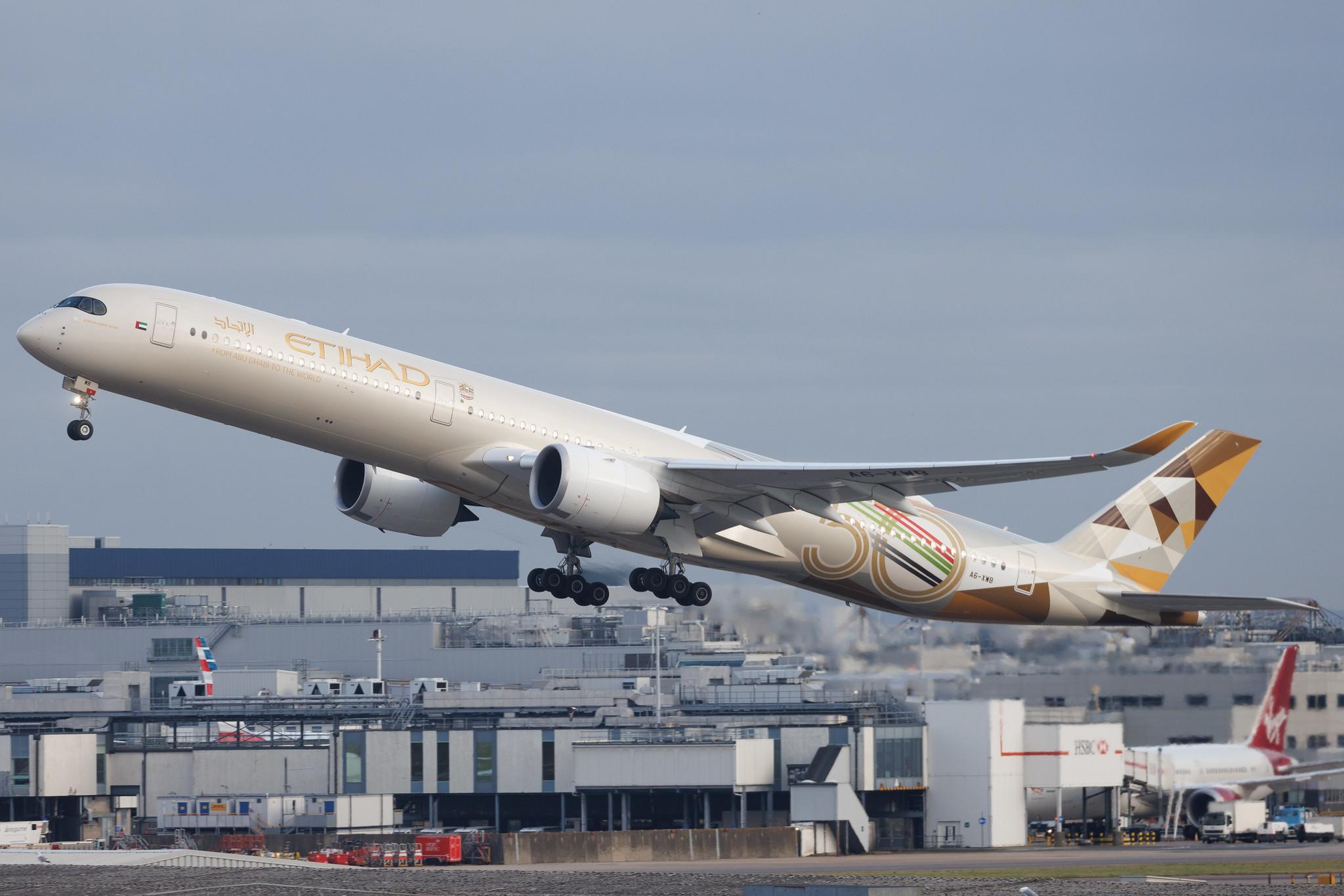 London Heathrow: Etihad Airways (EY / ETD) |  Livery: 50 Years Livery |  Airbus A350-1041 A35K | A6-XWB | MSN 290