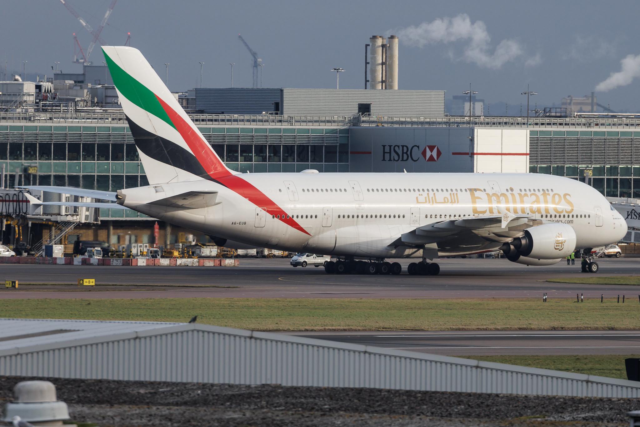 London Heathrow: Emirates (EK / UAE) | Airbus A380-861 A388 | A6-EUB | MSN 213