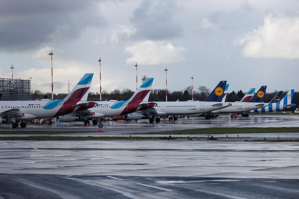 Hamburg Airport: Diverse Airlines auf dem Vorfeld 2 am Streiktag