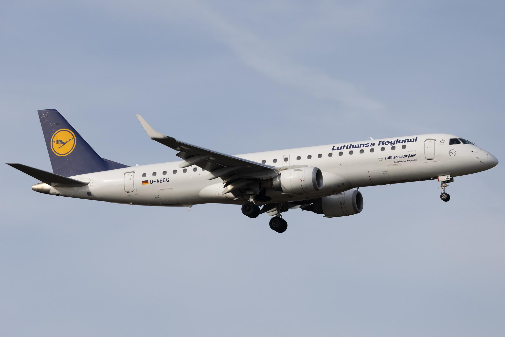 Frankfurt Airport: Lufthansa (LH / DLH) | Operator: Lufthansa CityLine | Embraer E190LR E190 | D-AECG | MSN 19000368