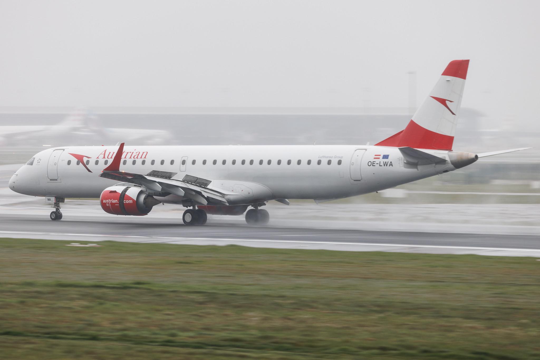 Brussels Airport: Austrian Airlines (OS / AUA) |  Embraer E195LR E195 | OE-LWA | MSN 19000314