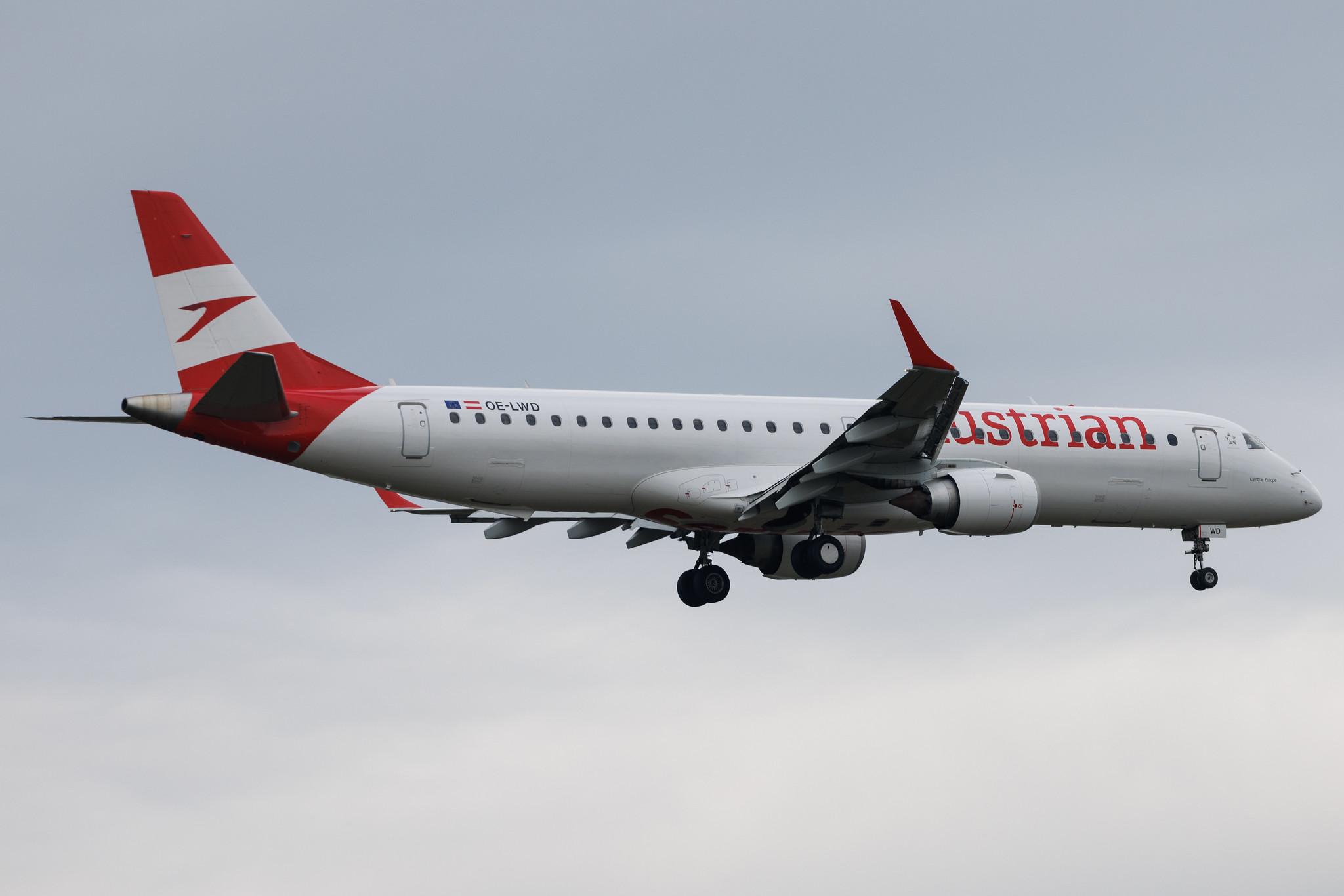 Frankfurt Airport: Austrian Airlines (OS / AUA) | Embraer E195LR E195 | OE-LWD | MSN 19000411