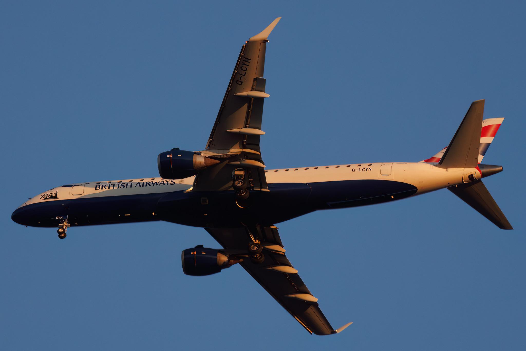London City Airport: British Airways (BA / BAW) | Operator: BA CityFlyer | Embraer E190SR E190 | G-LCYN | MSN 19000392