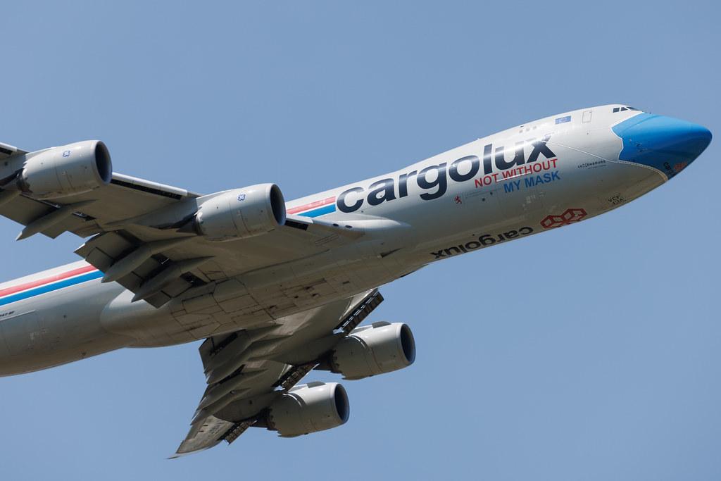 Luxembourg Findel Airport: Cargolux (CV / CLX) | Livery: Not without my mask Livery | Boeing 747-8R7F B748 | LX-VCF | MSN 35811
