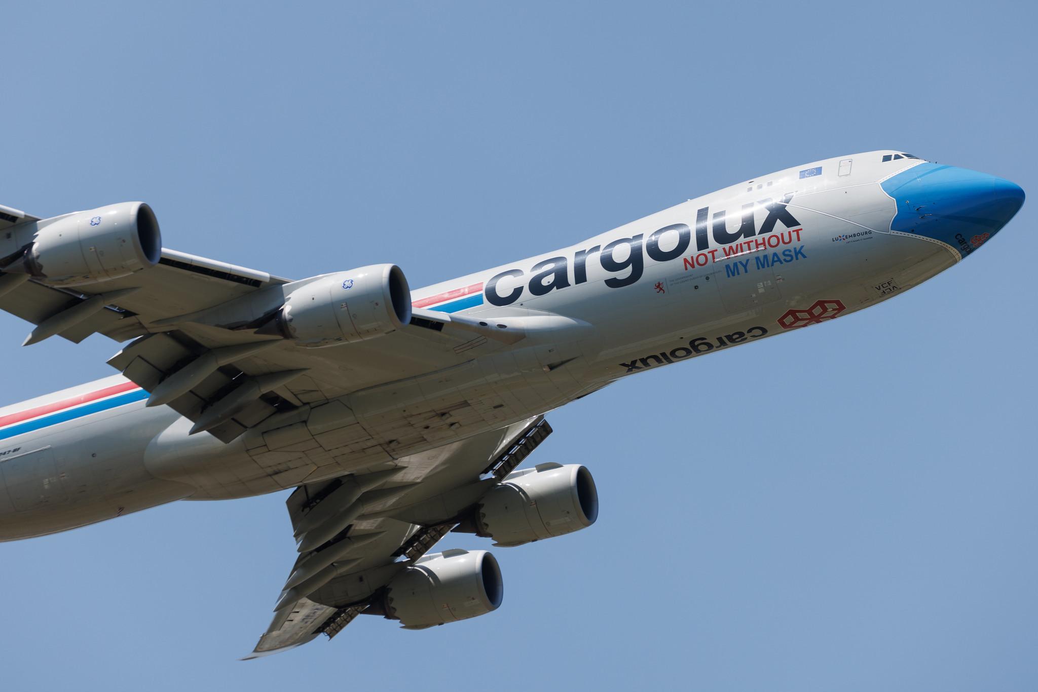 Luxembourg Findel Airport: Cargolux (CV / CLX) | Livery: Not without my mask Livery | Boeing 747-8R7F B748 | LX-VCF | MSN 35811