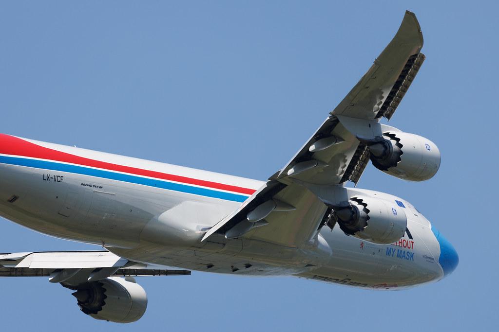 Luxembourg Findel Airport: Cargolux (CV / CLX) | Livery: Not without my mask Livery | Boeing 747-8R7F B748 | LX-VCF | MSN 35811