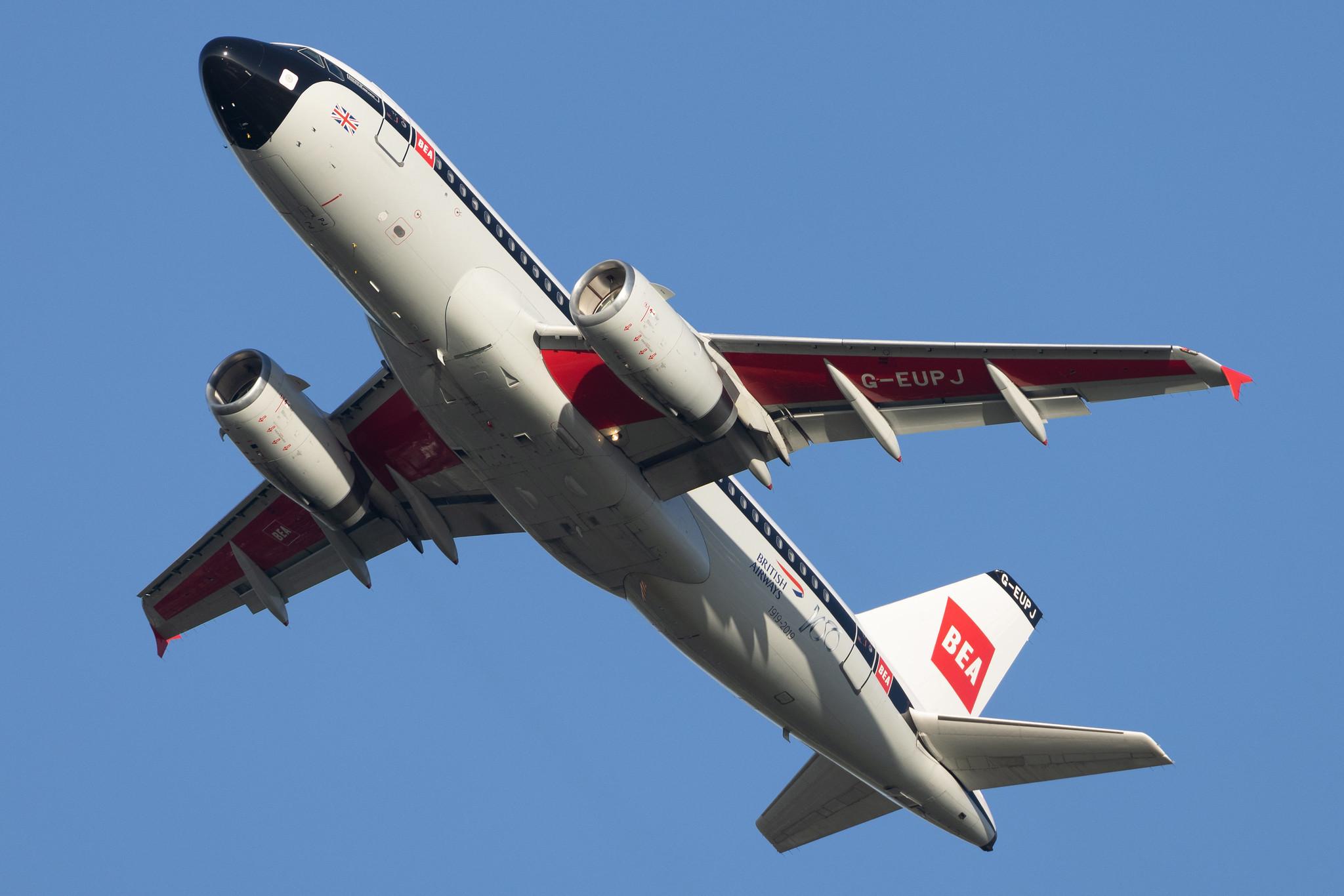 London Heathrow: British Airways (BA / BAW) | Livery: BEA Retro Livery | Airbus A319-131 A319 | G-EUPJ | MSN 1232