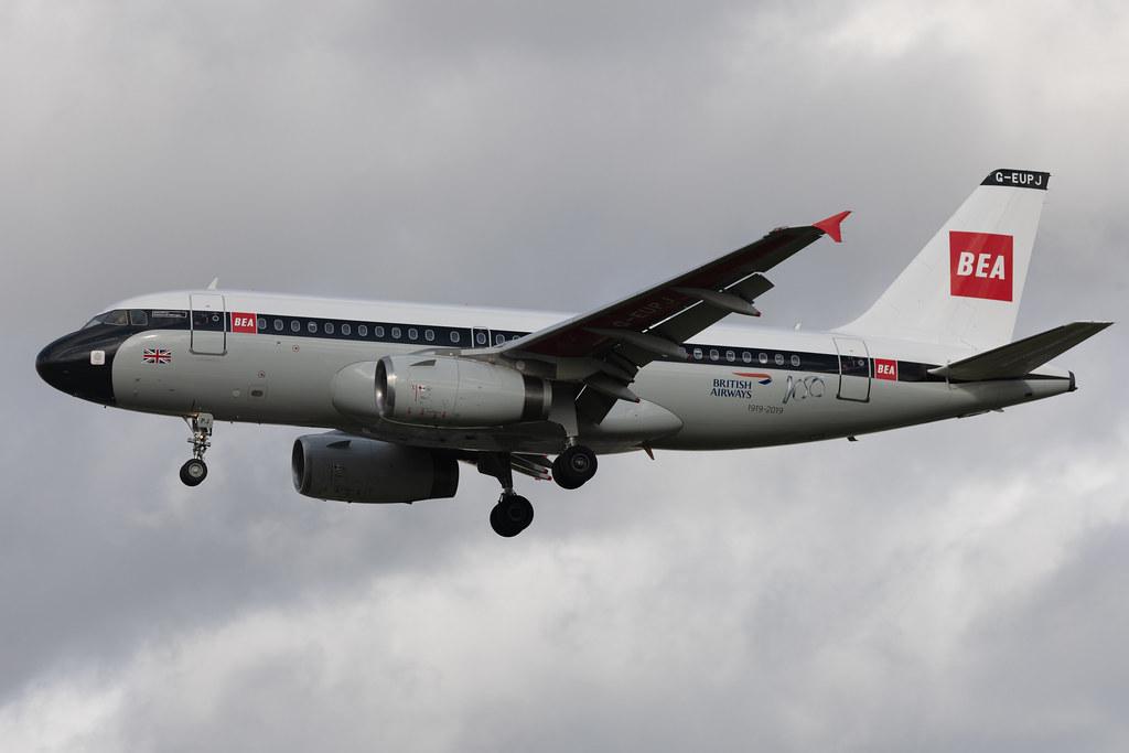 London Heathrow: British Airways (BA / BAW) | Livery: BEA Retro Livery | Airbus A319-131 A319 | G-EUPJ | MSN 1232