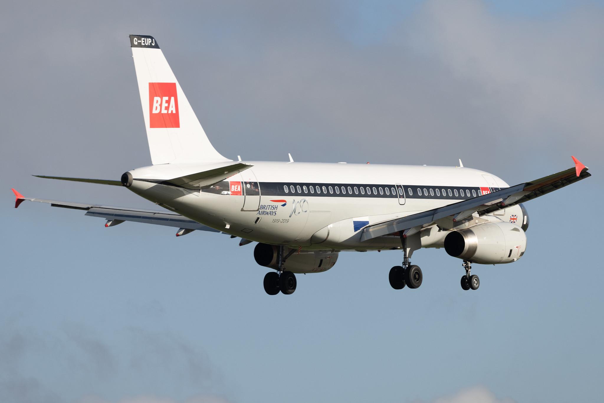 London Heathrow: British Airways (BA / BAW) | Livery: BEA Retro Livery | Airbus A319-131 A319 | G-EUPJ | MSN 1232
