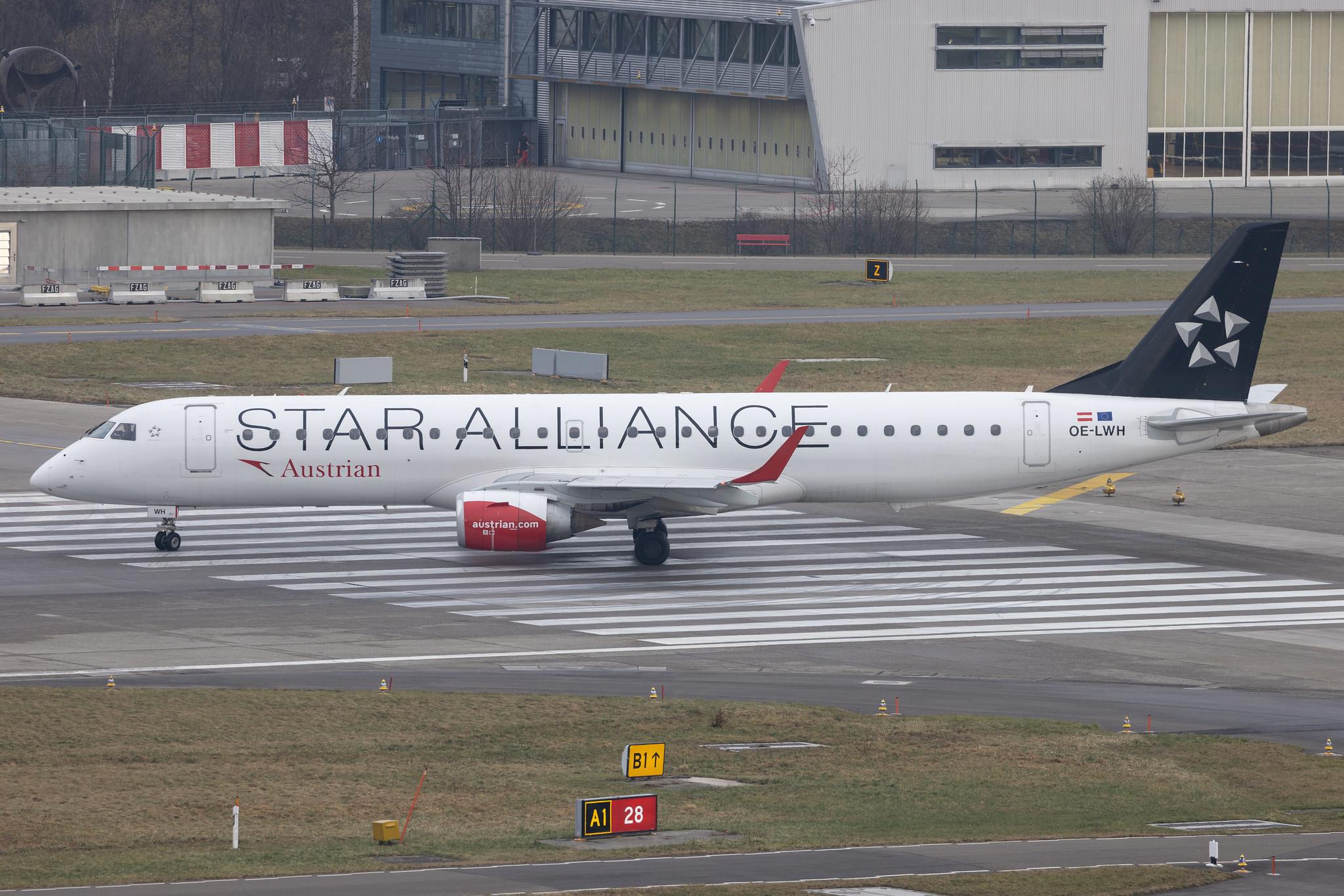 Flughafen Zürich: Austrian Airlines (OS / AUA) | Livery: Star Alliance Livery | Embraer E195LR E195 | OE-LWH | MSN 19000486